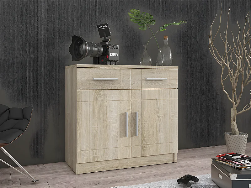 Cómoda Tucson 144, Roble Sonoma, Con cajones y puertas, Número de cajones: 2, 70x69x37cm