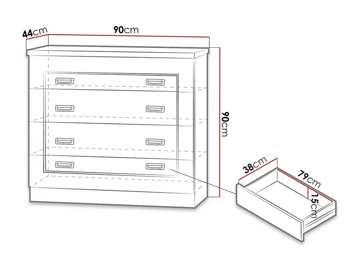 Commode Lircava 100, Chêne de Lefkas, Avec tiroirs, Nombre de tiroirs: 4, 90x90x44cm