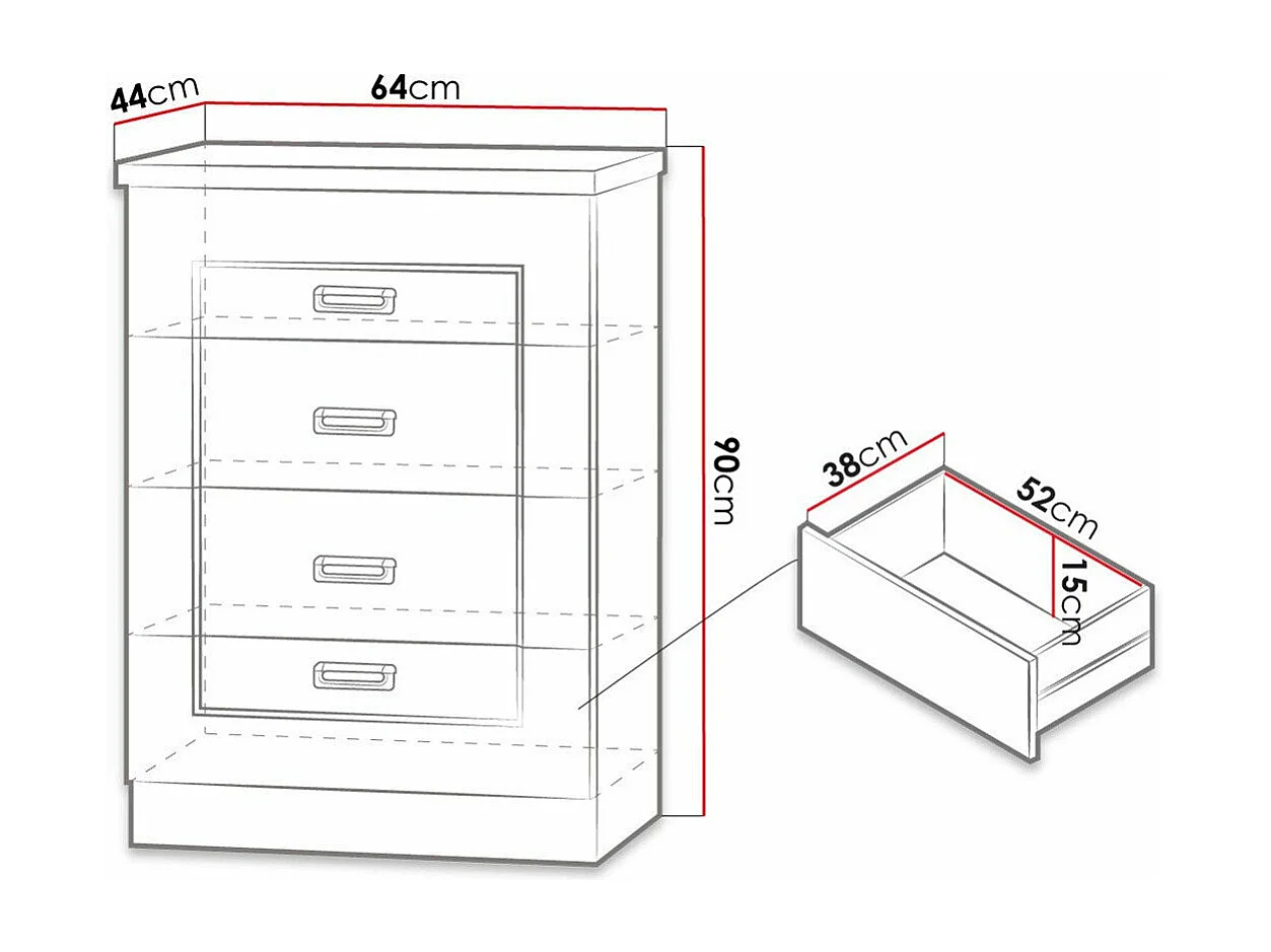 Commode Lircava 103, Chêne de Lefkas, Avec tiroirs, Nombre de tiroirs: 4, 90x64x44cm