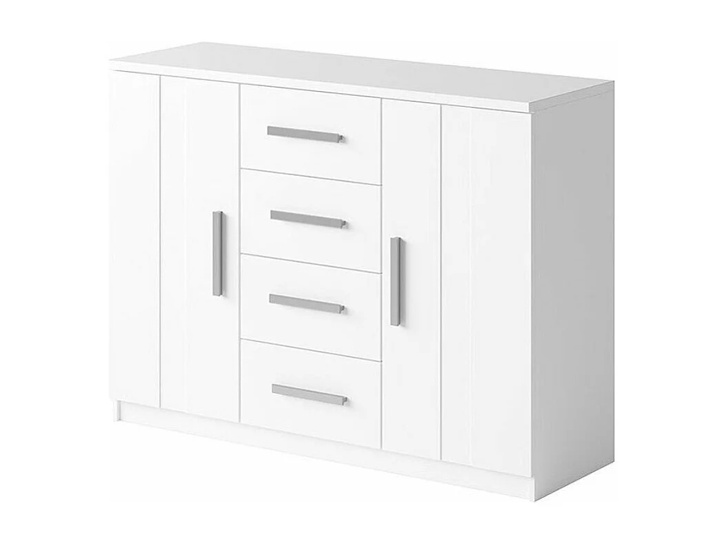 Commode Catromi 100, Blanc, Tiroirs et portes, Nombre de tiroirs: 4, 90x120x40cm