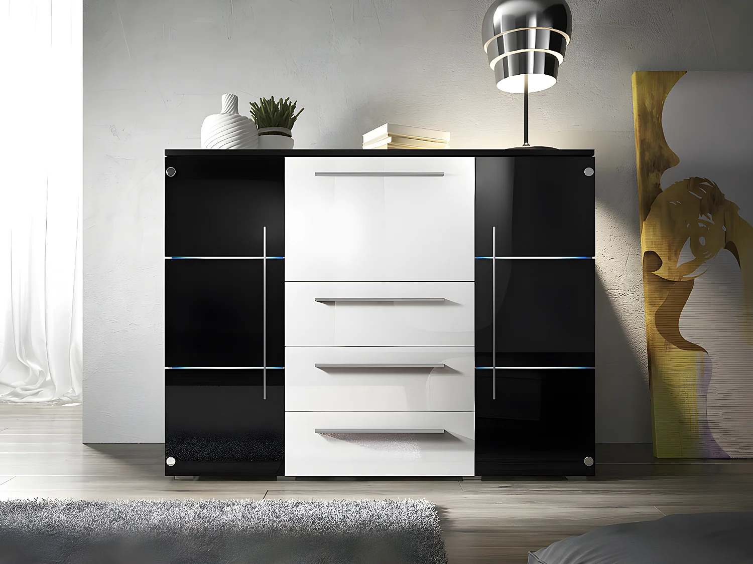 Commode Nashville 101, Avec tiroirs et portes, Nombre de tiroirs: 3, 115x136x39cm