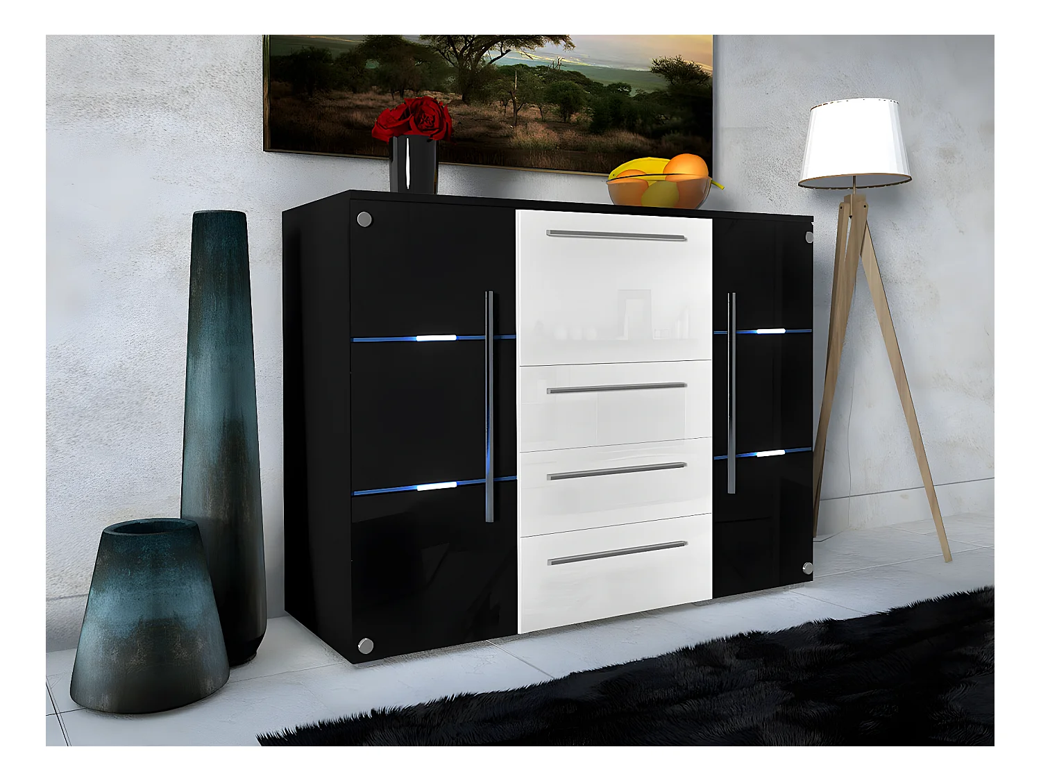 Commode Nashville 101, Avec tiroirs et portes, Nombre de tiroirs: 3, 115x136x39cm