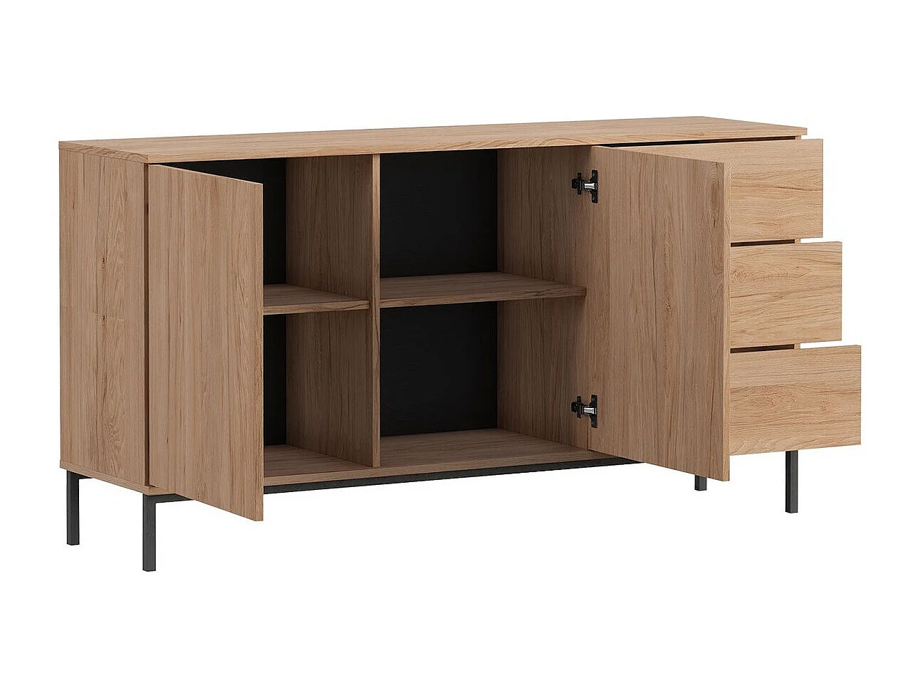 Cómoda Lomsore 104, Blanco, Con cajones y puertas, Número de cajones: 3, 80x150x41cm