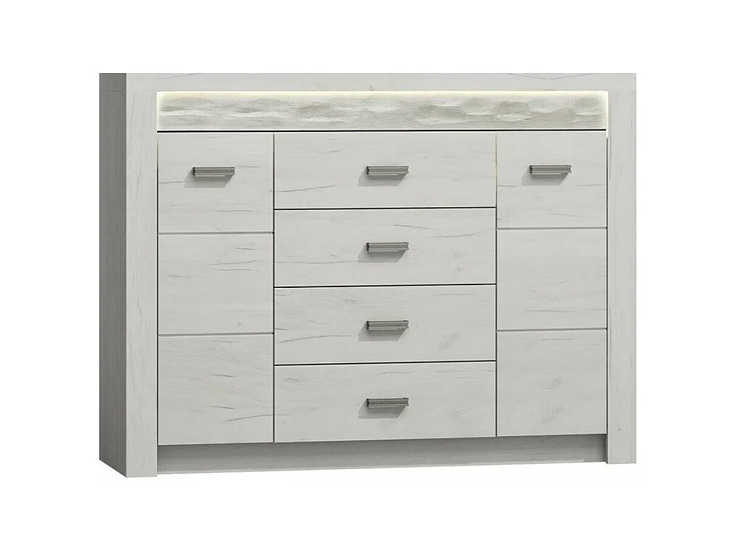 Commode Serfeno 104, Artisanat blanc, Avec tiroirs et portes, Nombre de tiroirs: 4, 104cm