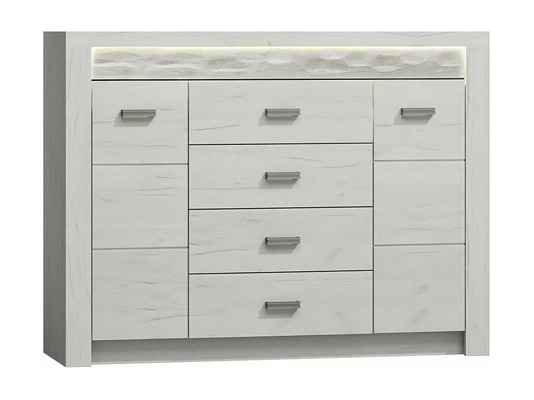 Cassettiera Serfeno 104, Bianco artigianale, Con cassetti e ante, 104x137x42cm