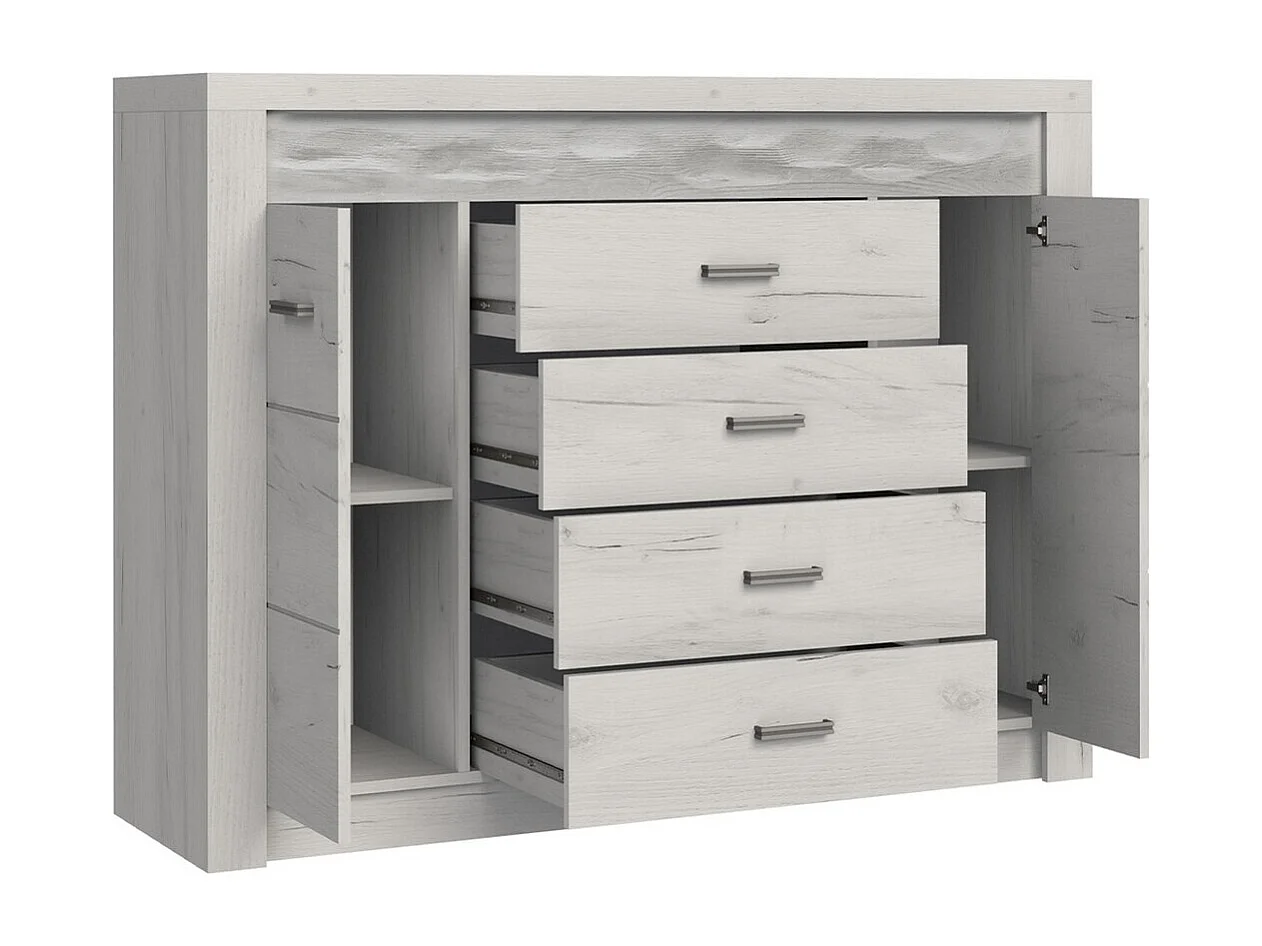 Cassettiera Serfeno 104, Bianco artigianale, Con cassetti e ante, 104x137x42cm