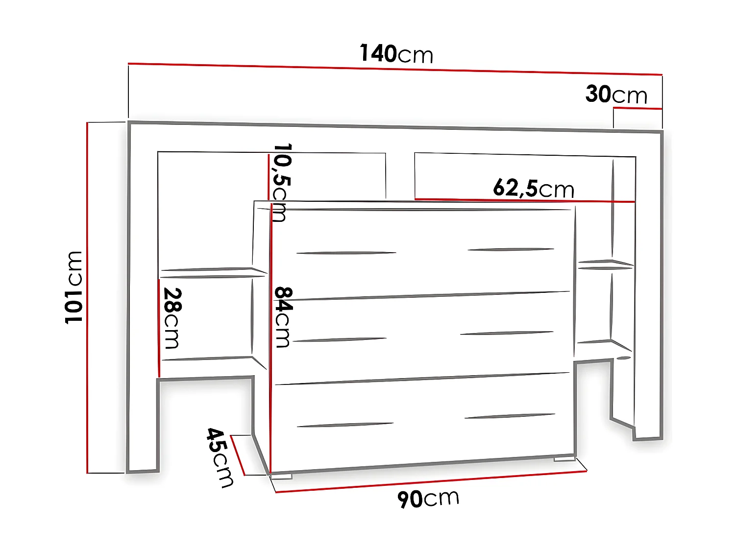 Commode Nashville 108, Gris brillant|Blanc, Avec tiroirs, Nombre de tiroirs: 3, 101x140cm