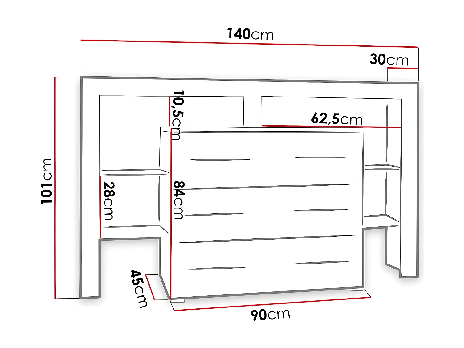 Commode Nashville 108, Gris brillant|Blanc, Avec tiroirs, Nombre de tiroirs: 3, 101x140cm