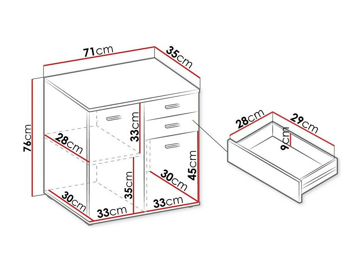 Cómoda Tucson 131, Com gavetas e portas, Número de gavetas: 2, 8x7x4cm