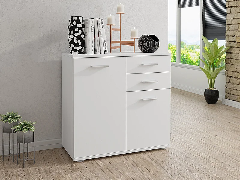 Cómoda Tucson 131, Blanco, Con cajones y puertas, Número de cajones: 2, 76x71x35cm