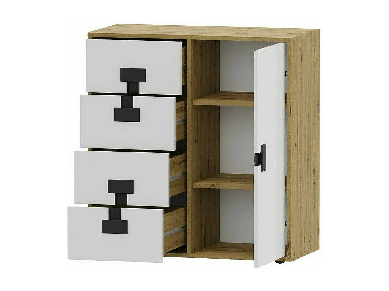 Cómoda Florevi 103, Roble Artisan|Mate blanco, Con cajones y puertas, 86x80x40cm