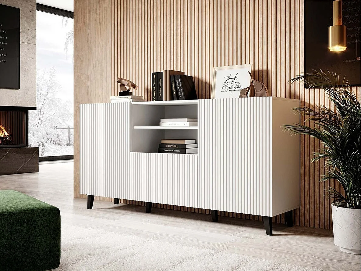 Cómoda Levmari 100, Blanco, Con cajones y puertas, Número de cajones: 1, 83x151x40cm