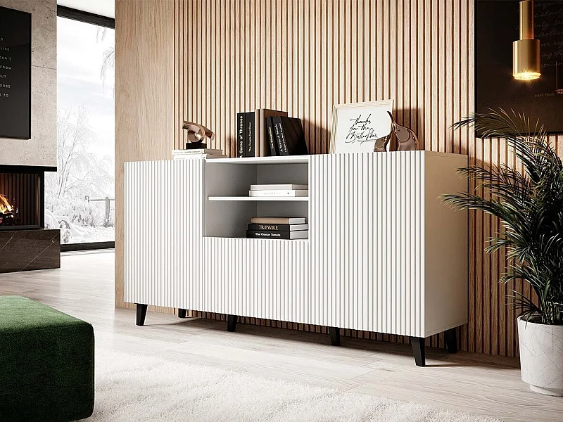 Commode Levmari 100, Blanc, Tiroirs et portes, Nombre de tiroirs: 1, 83x151x40cm