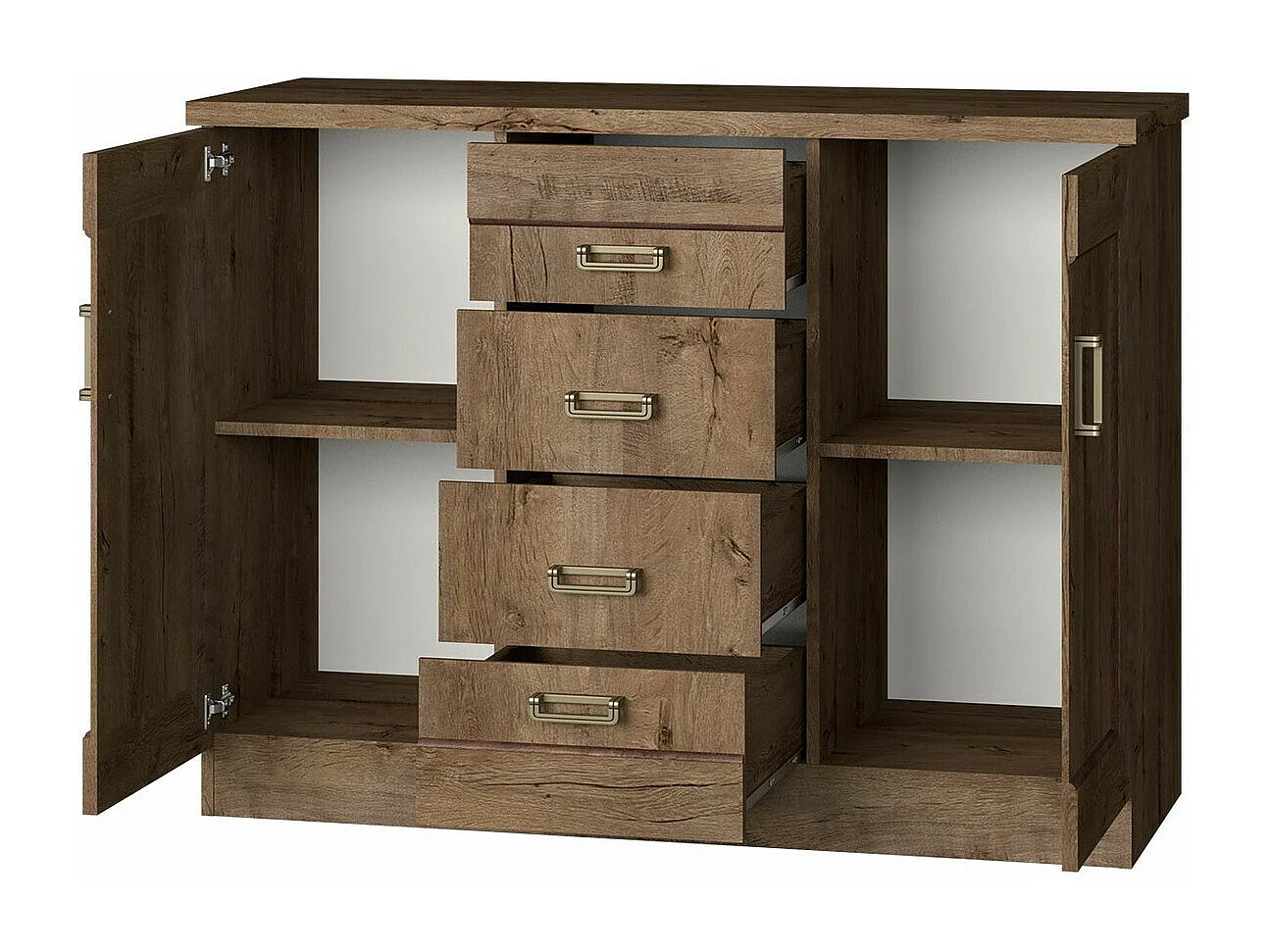 Cómoda Lircava 104, Roble de lefkada, Con cajones y puertas, Número de cajones: 4, 90cm