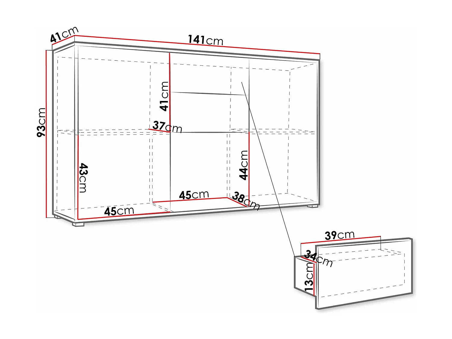 Cómoda Comfivo Fersoe 100, Blanco, Con cajones y puertas, Número de cajones: 2, 93x141cm
