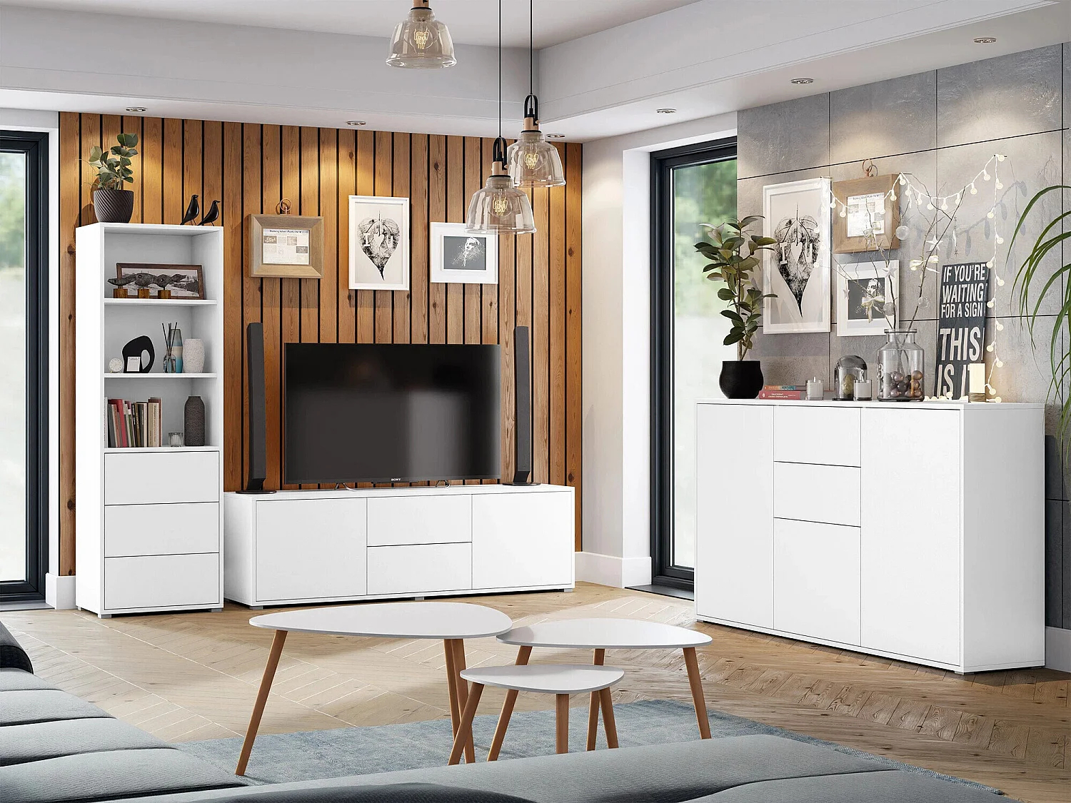 Commode Comfivo Fersoe 100, Blanc, Tiroirs et portes, Nombre de tiroirs: 2, 93x141x41cm