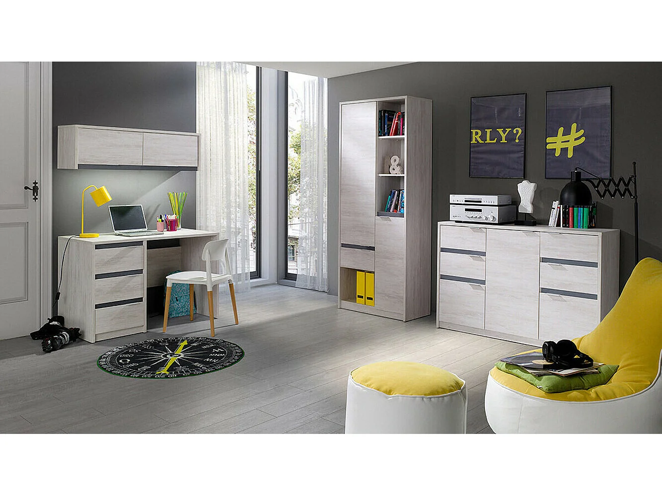 Cómoda Fivelbo 101, Roble del Monastery|Negro brillante, Con cajones y puertas, 90x135cm