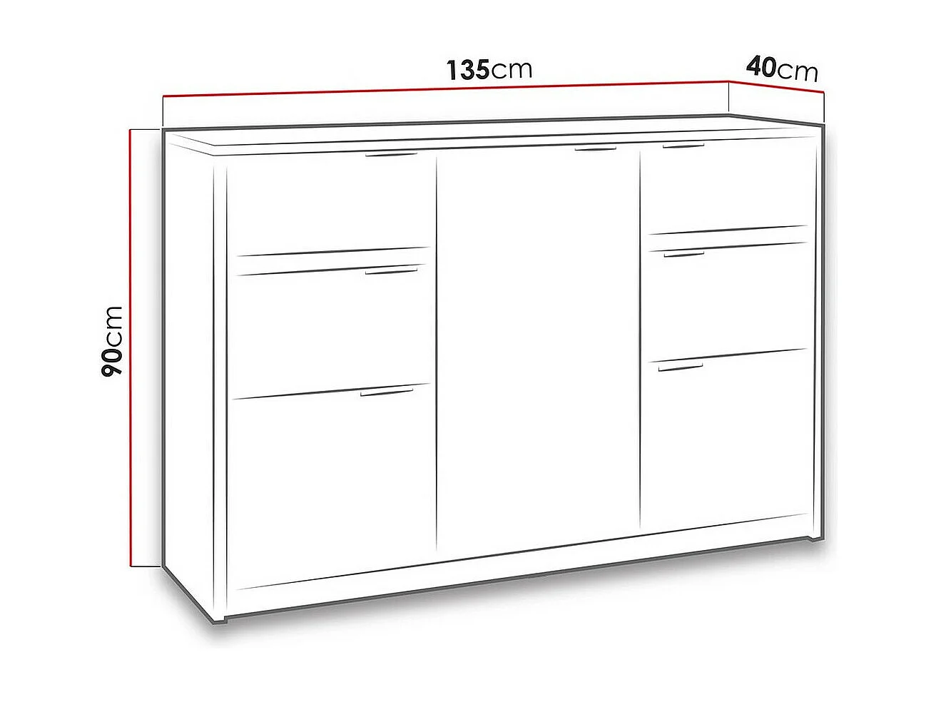 Cómoda Fivelbo 101, Roble del Monastery|Negro brillante, Con cajones y puertas, 90x135cm