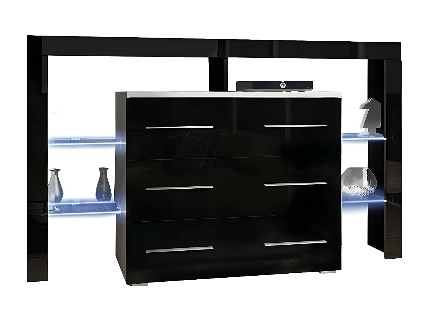 Cómoda Nashville 108, Negro brillante|Blanco, Con cajones, Número de cajones: 3, 101x45cm