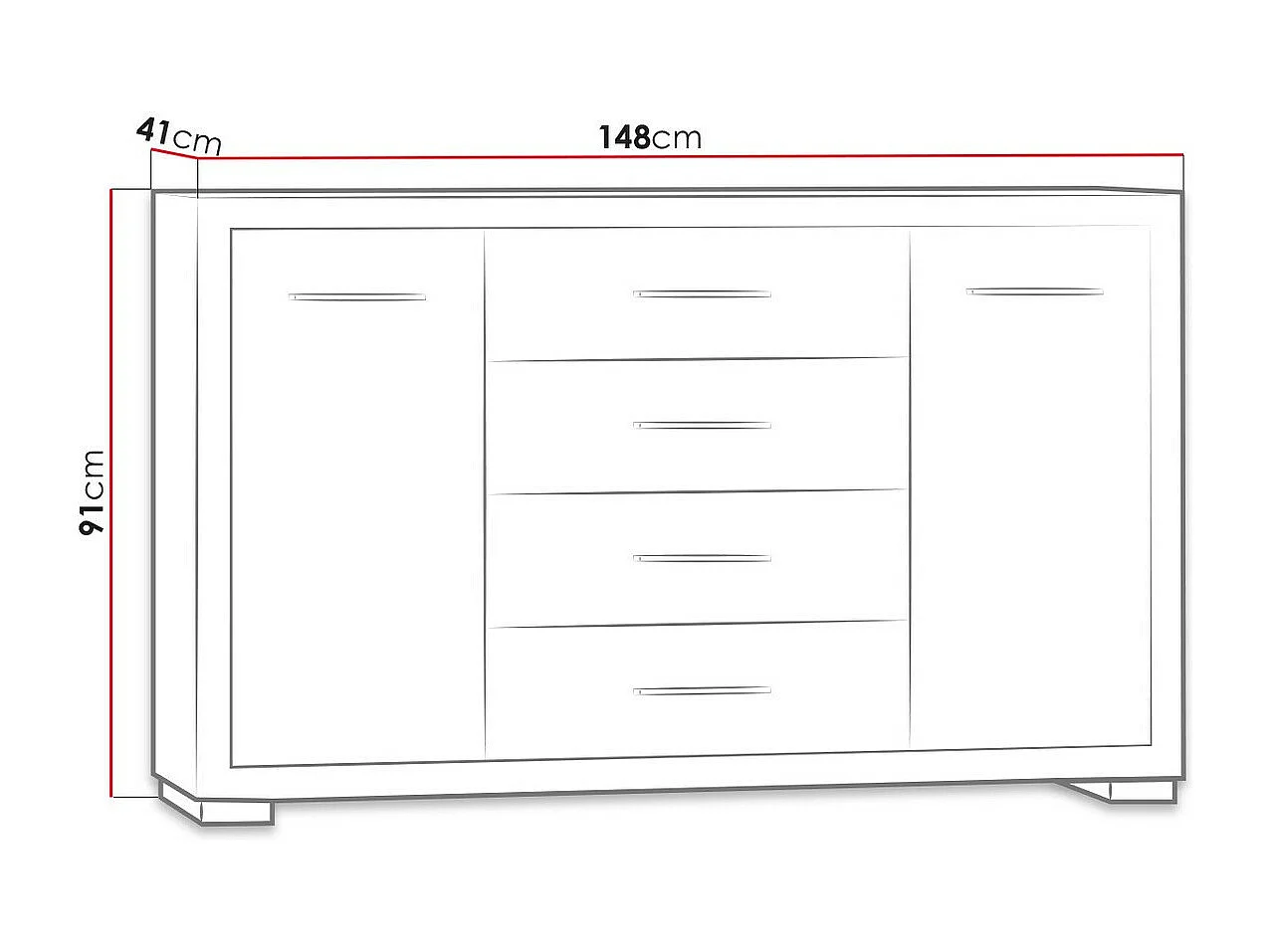 Cómoda Fiomeri 101, Roble Santana, Con cajones y puertas, Número de cajones: 4, 91x148cm