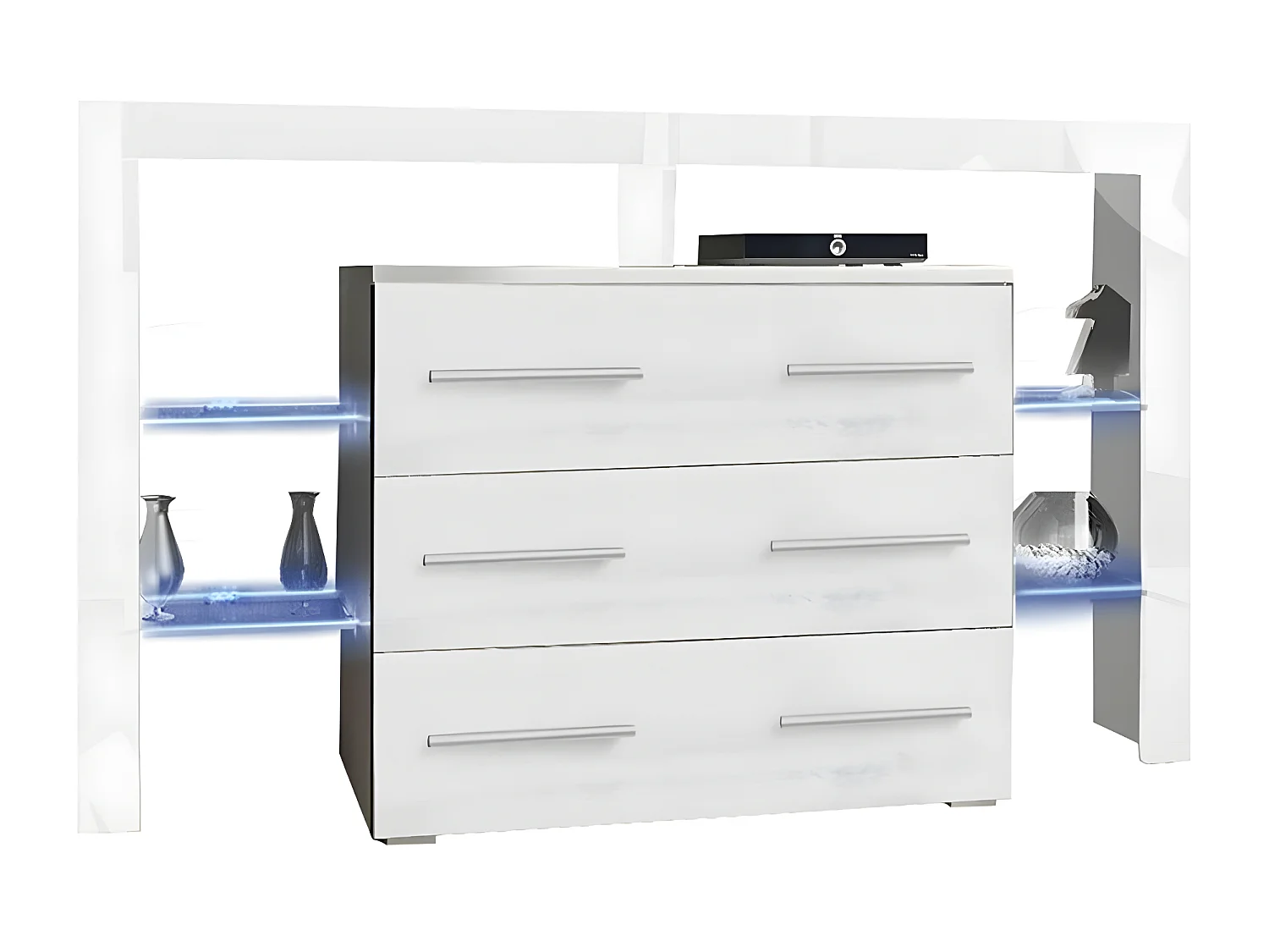 Commode Nashville 108, Blanc brillant|Blanc, Avec tiroirs, Nombre de tiroirs: 3, 101x45cm