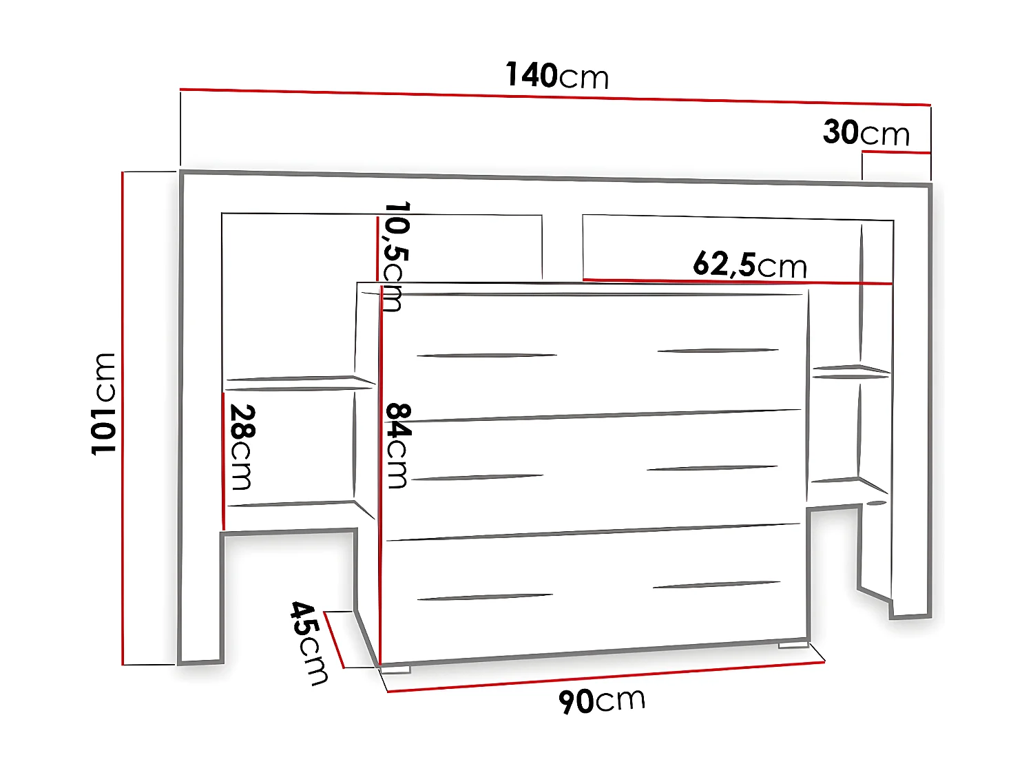 Commode Nashville 108, Blanc brillant|Blanc, Avec tiroirs, Nombre de tiroirs: 3, 101x45cm