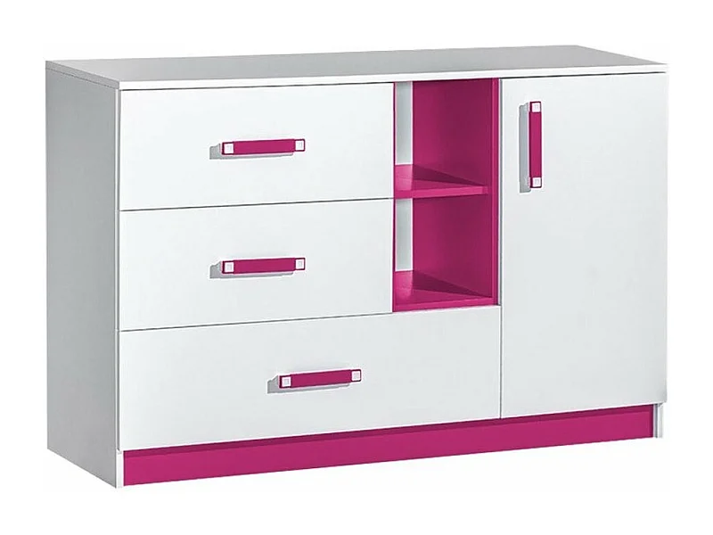 Commode Sorviru 101, Rose|Blanc, Avec tiroirs et portes, Nombre de tiroirs: 3, 83x130cm