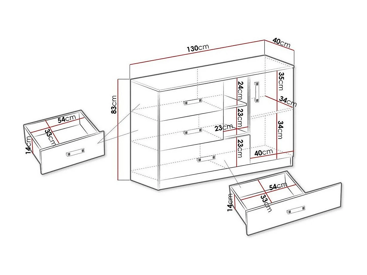 Cómoda Sorviru 101, Com gavetas e portas, Número de gavetas: 3
