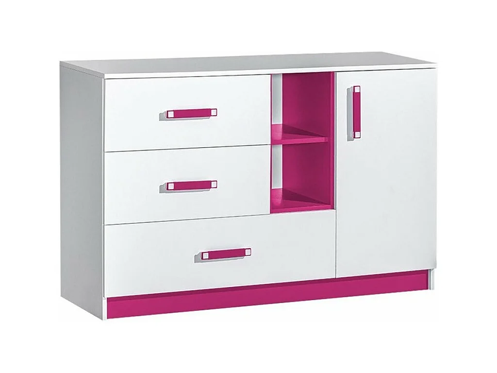Commode Sorviru 101, Blanc|Rose, Avec tiroirs et portes, Nombre de tiroirs: 3, 83x130cm