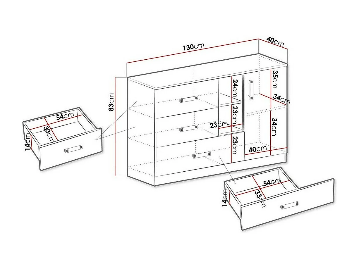 Cómoda Sorviru 101, Com gavetas e portas, Número de gavetas: 3