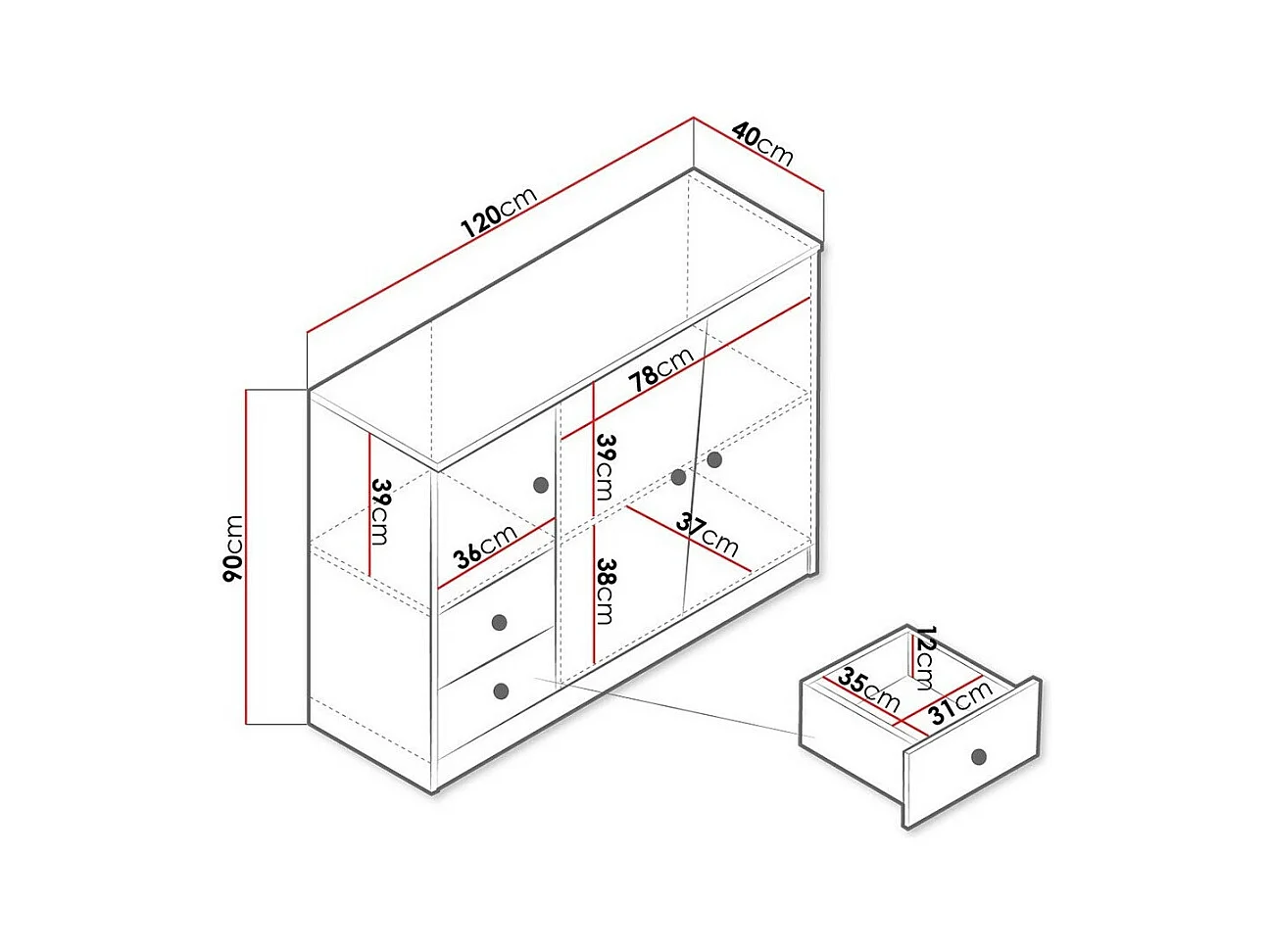 Cómoda Almira 106, Roble Artisan|Blanco, Con cajones y puertas, Número de cajones: 2,