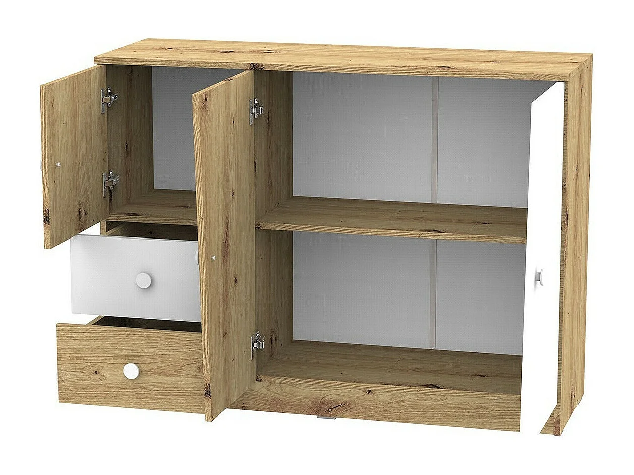 Cómoda Almira 106, Roble Artisan|Blanco, Con cajones y puertas, Número de cajones: 2,