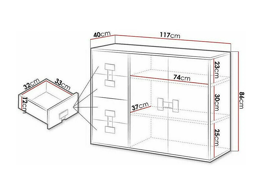 Cómoda Florevi 102, Com gavetas e portas, Número de gavetas: 4
