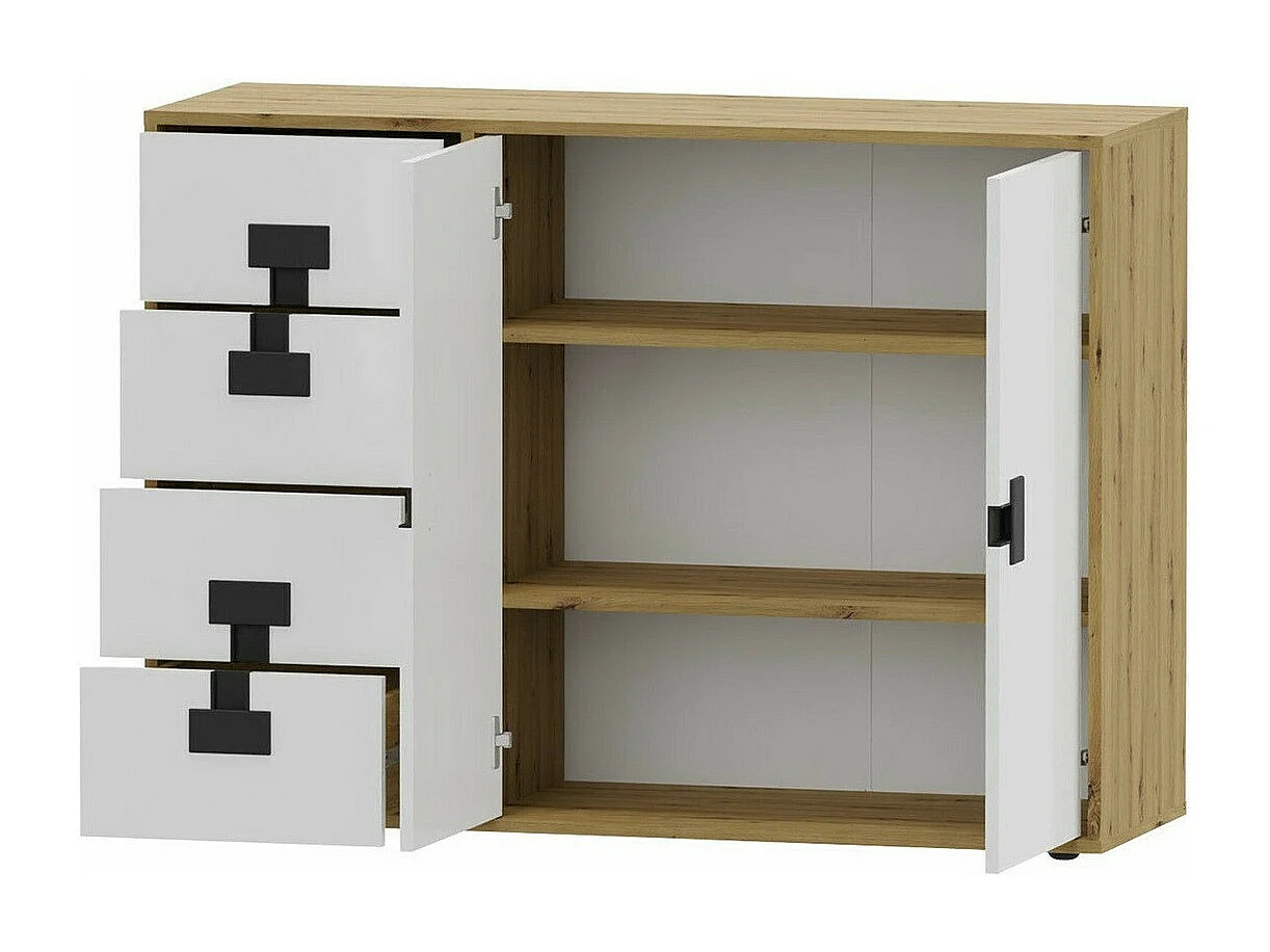 Cómoda Florevi 102, Roble Artisan|Mate blanco, Con cajones y puertas, 86x117x40cm