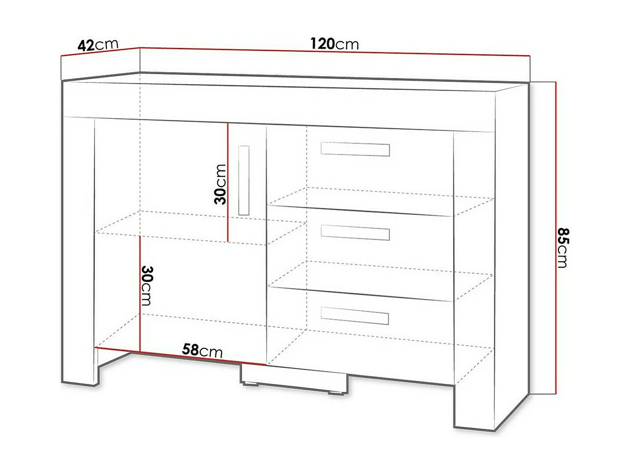 Cómoda Melfeli 108, Con cajones y puertas, Número de cajones: 3, 85x120x42cm