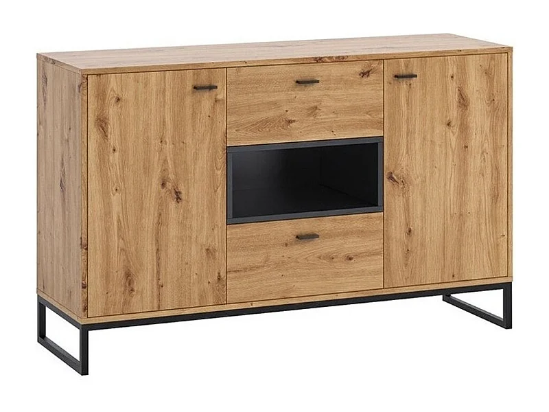 Cómoda Baltesi 104, Negro|Roble Artisan, Con cajones y puertas, Número de cajones: 2,