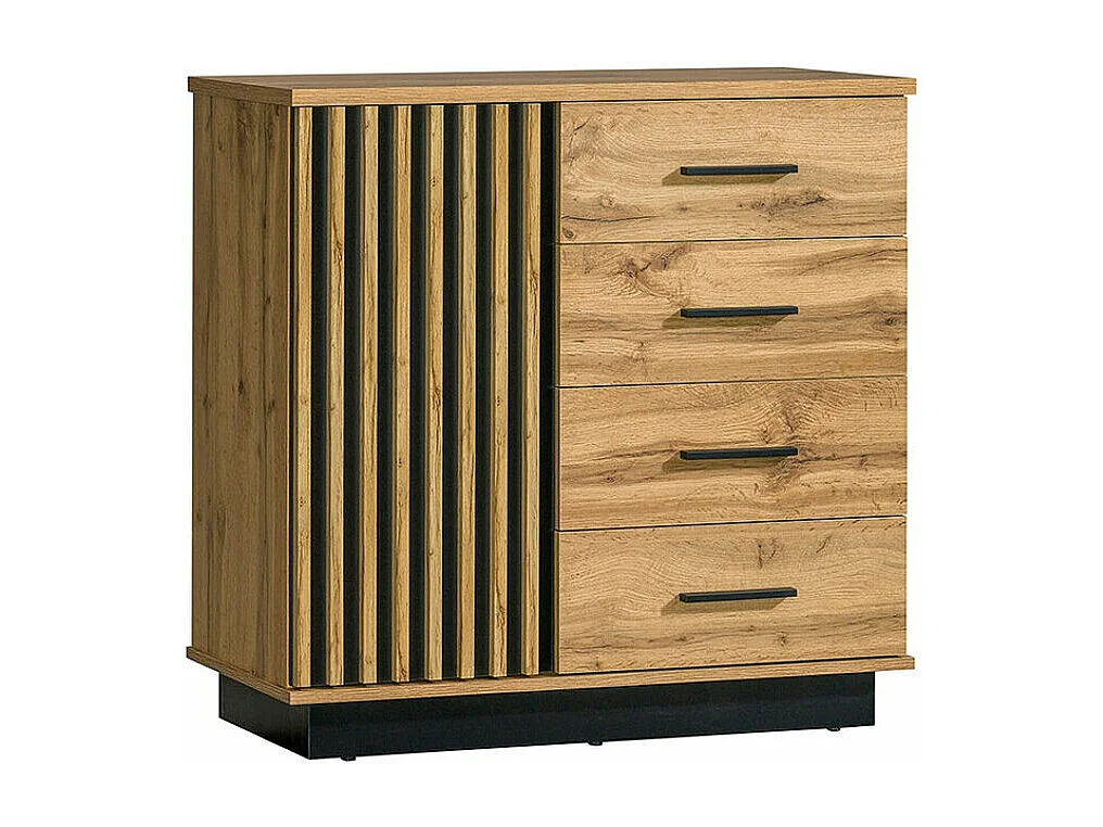 Commode Tenodeu 104, Chêne wotan|Noir, Avec tiroirs et portes, Nombre de tiroirs: 4, 88cm