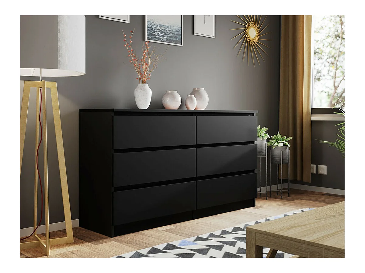 Commode Comfivo 161, Noir, Avec tiroirs, Nombre de tiroirs: 6, 77x138x40cm