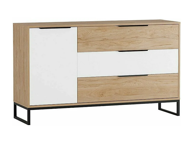 Cómoda Romcama 102, Hickory roble|Blanco, Con cajones y puertas, 80x135x40cm