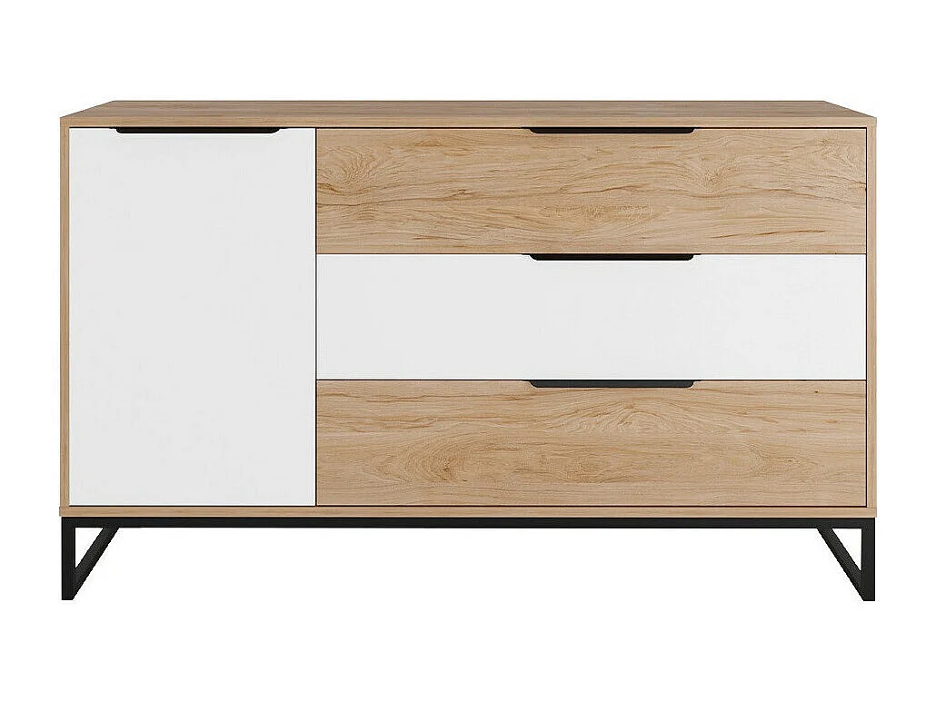 Cómoda Romcama 102, Hickory roble|Blanco, Con cajones y puertas, 80x135x40cm