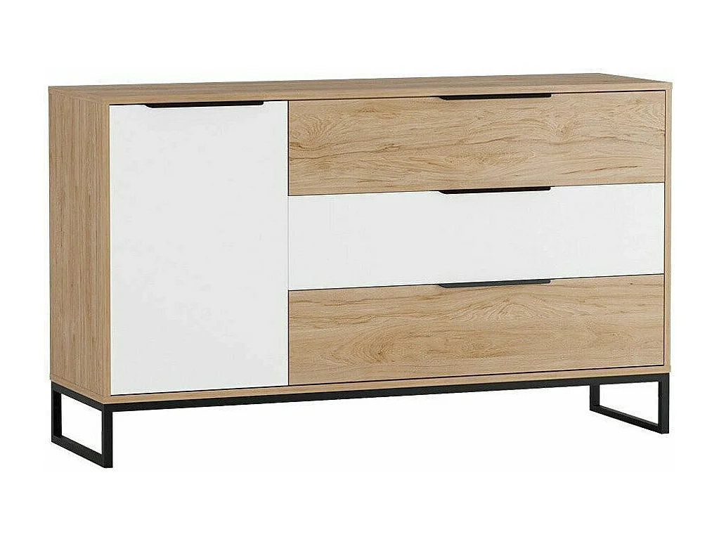 Cómoda Romcama 102, Hickory roble|Blanco, Con cajones y puertas, 80x135x40cm