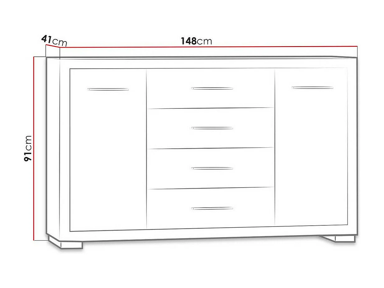 Cómoda Fiomeri 101, Com gavetas e portas, Número de gavetas: 4