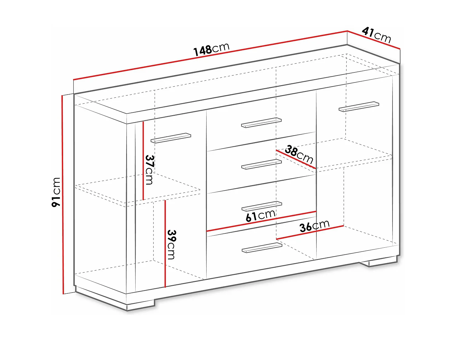 Cómoda Fiomeri 101, Oscuro roble santana, Con cajones y puertas, Número de cajones: 4,