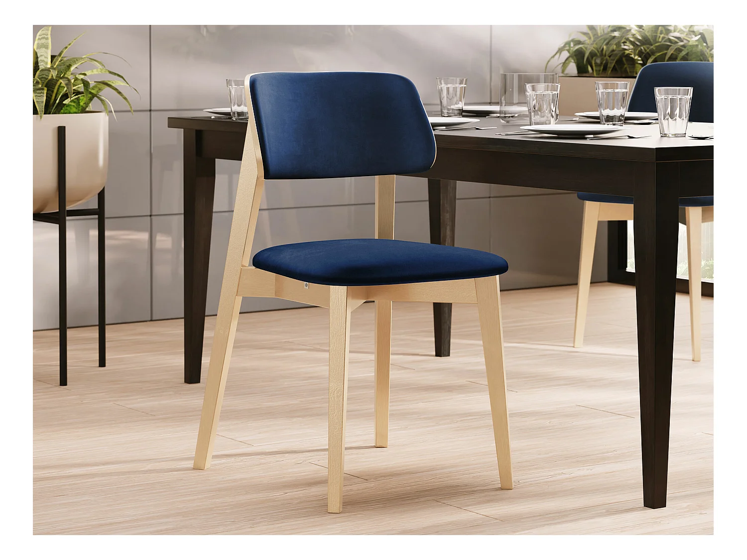 Chaise Dearborn 100, 80x46x49cm, Tapisserie, En bois, Bois