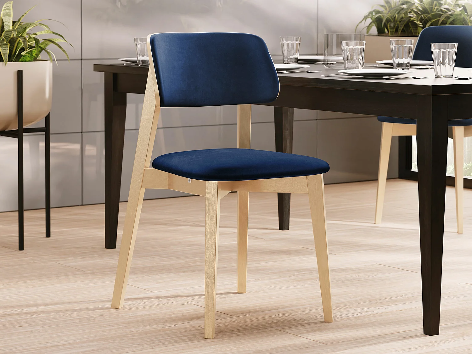 Chaise Dearborn 100, 80x46x49cm, Tissu, En bois, Bois