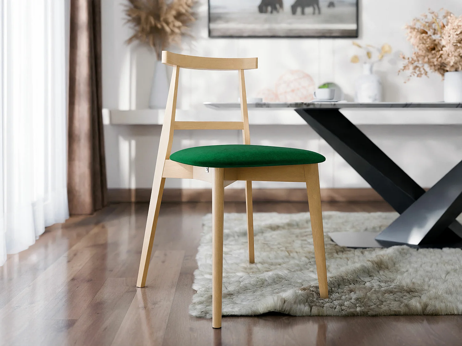 Chaise Dearborn 104, 75x48x54cm, Tapisserie, En bois, Bois