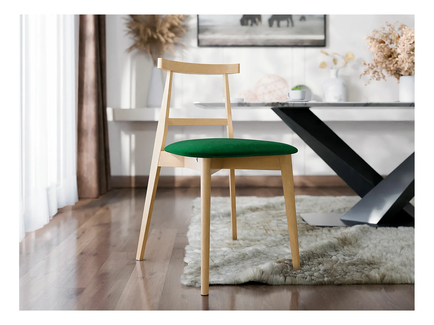 Chaise Dearborn 104, 75x48x54cm, Tapisserie, En bois, Bois