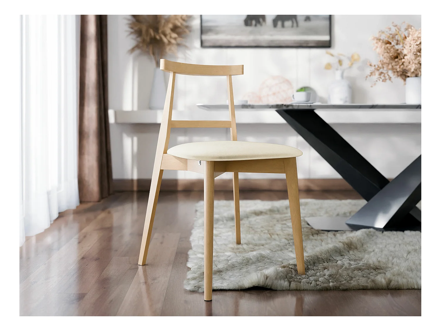 Chaise Dearborn 104, 75x48x54cm, Tapisserie, En bois, Bois