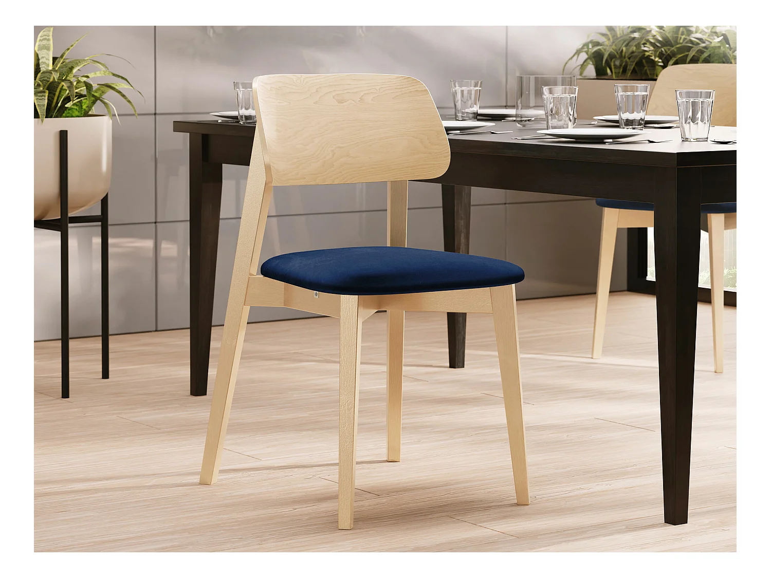 Chaise Dearborn 101, 80x46x49cm, Tapisserie, En bois, Bois