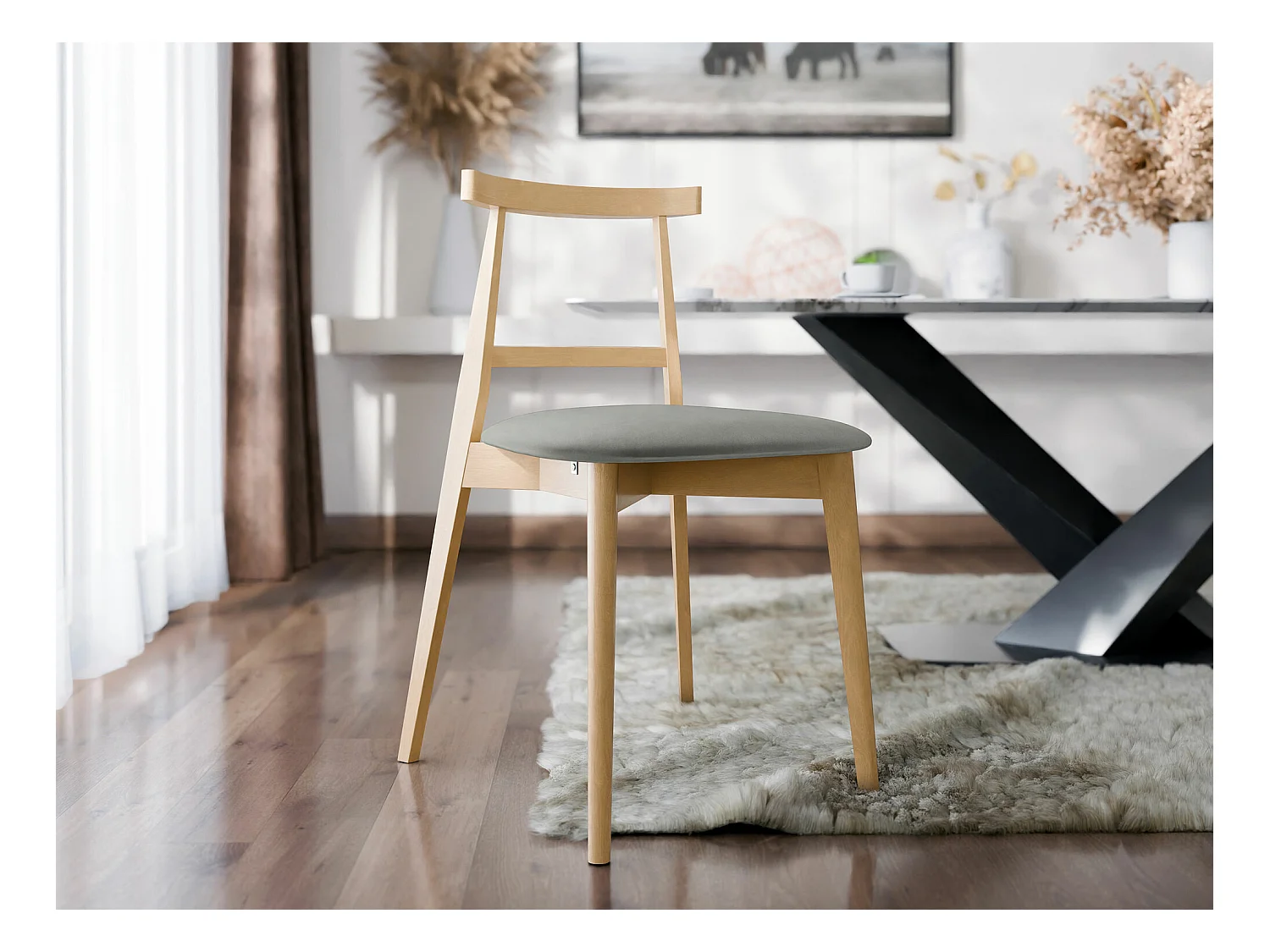 Chaise Dearborn 104, 75x48x54cm, Tapisserie, En bois, Bois